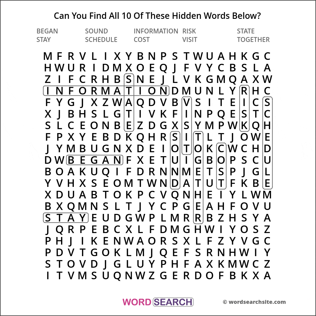 Printable word search image solution