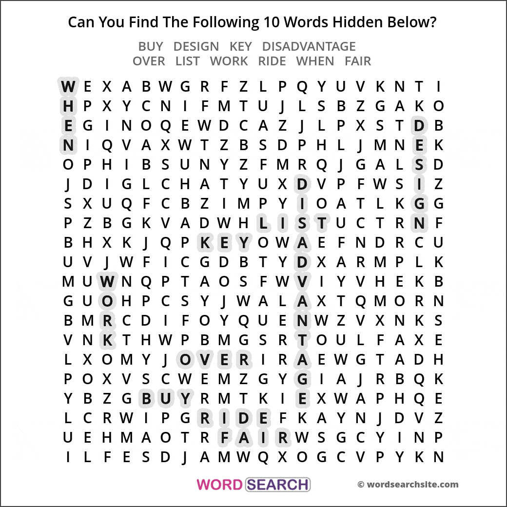 Printable word search image solution