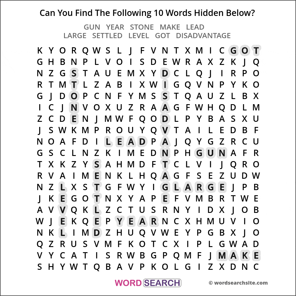 Printable word search image solution
