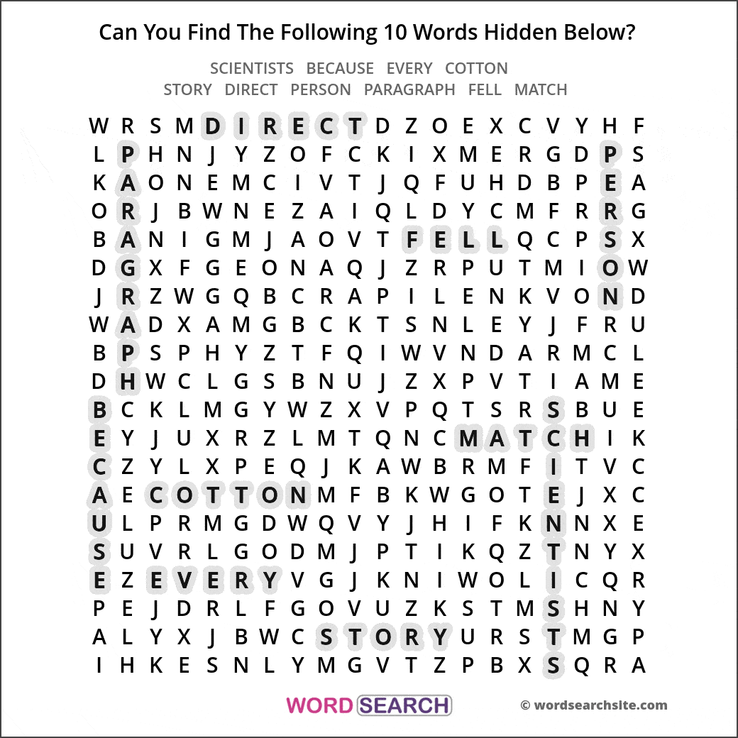 Printable word search image solution
