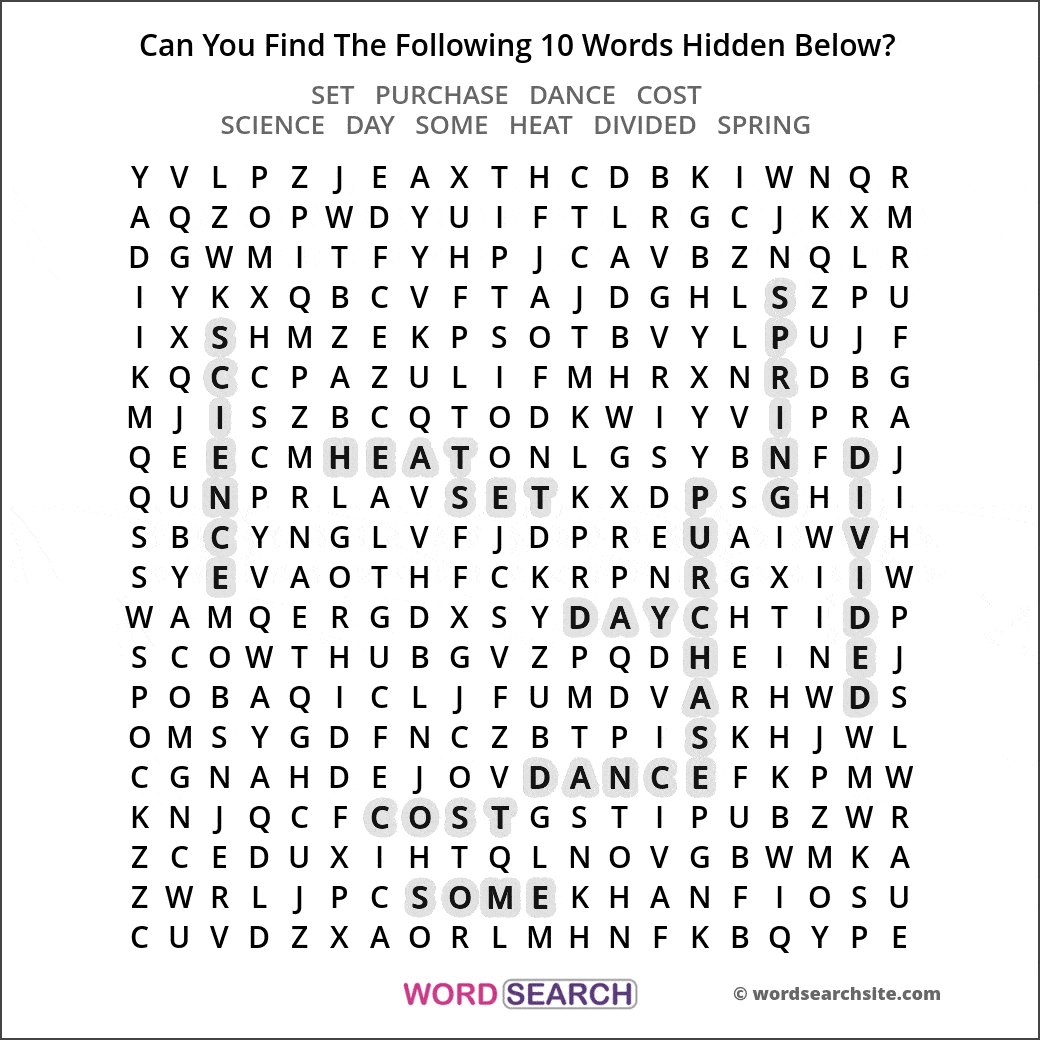 Printable word search image solution
