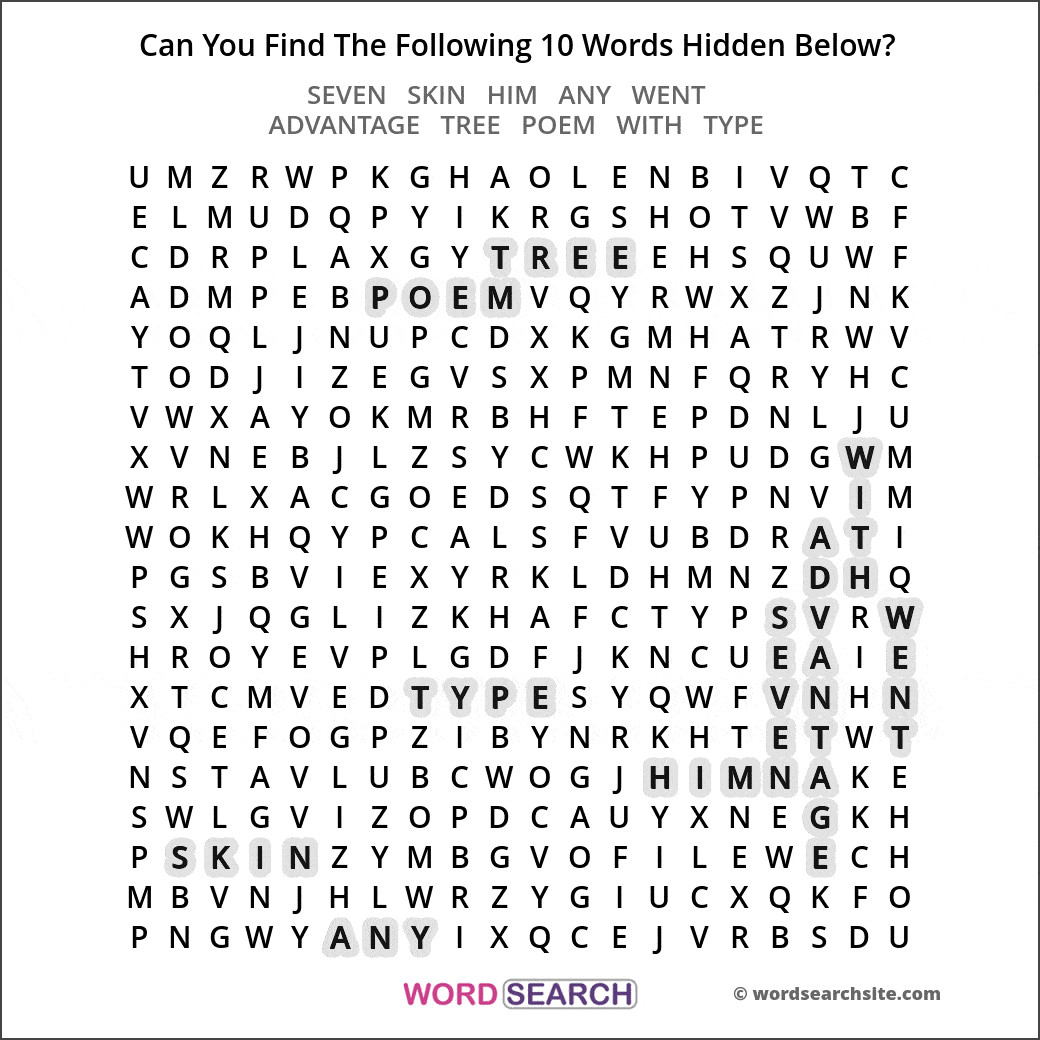 Printable word search image solution