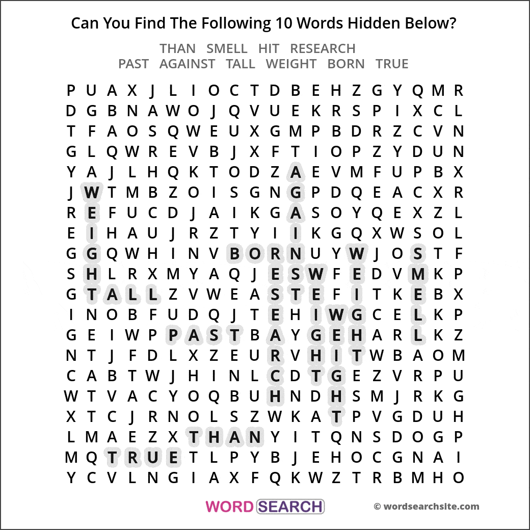 Printable word search image solution