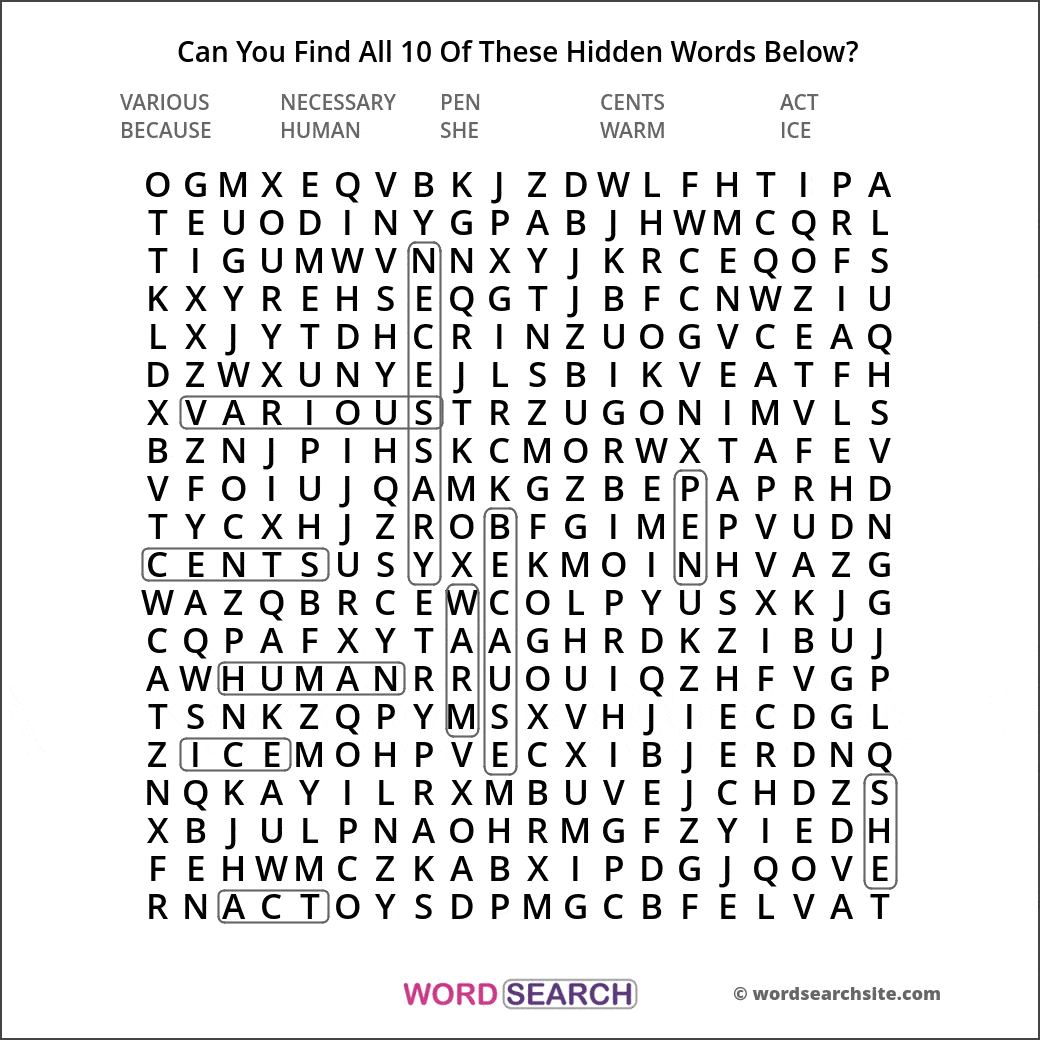 Printable word search image solution
