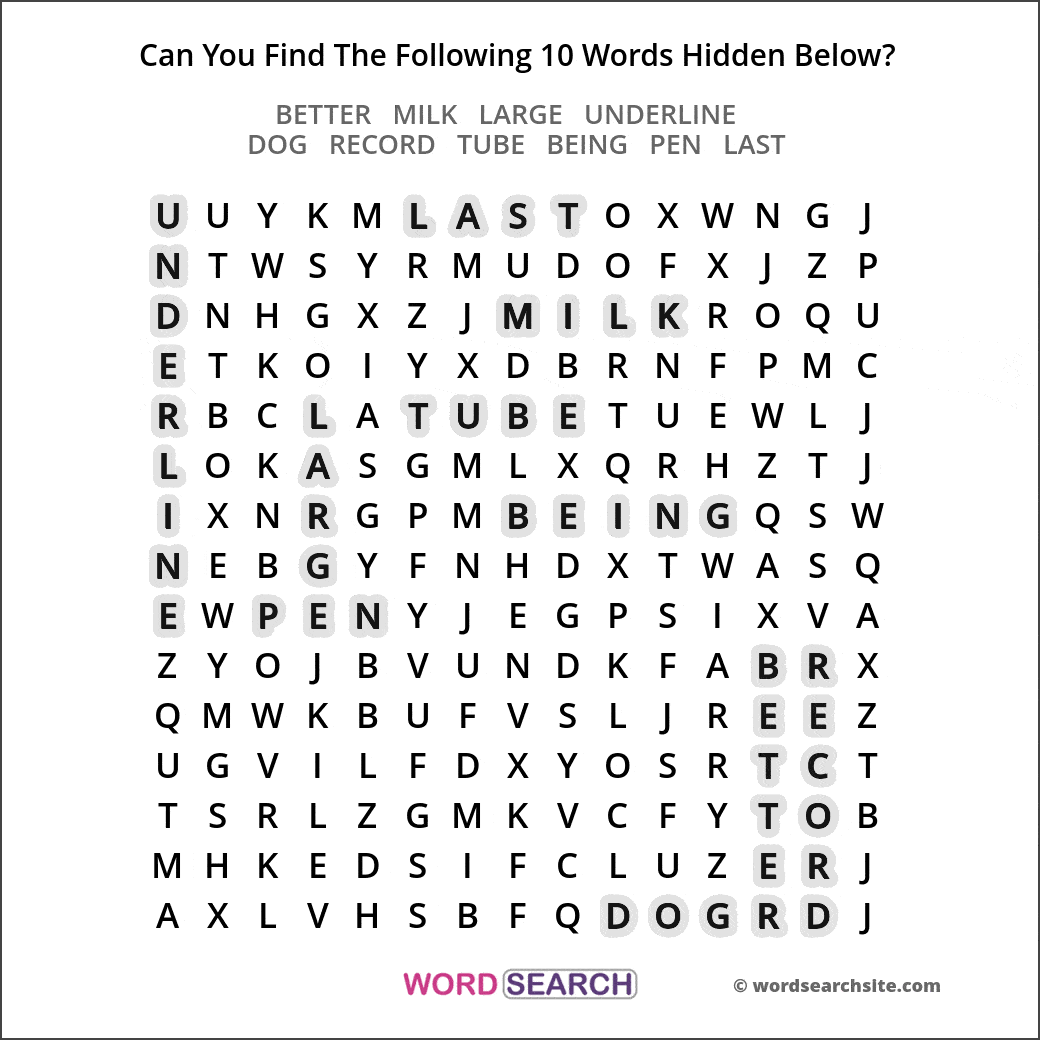 Printable word search image solution