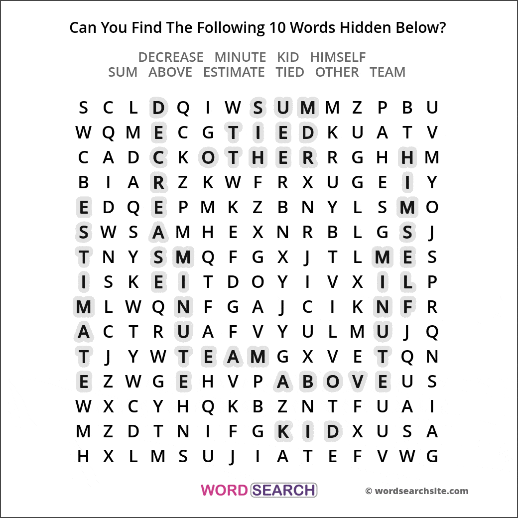 Printable word search image solution