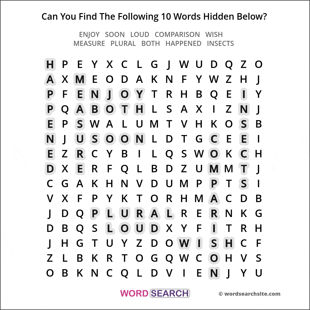 Printable word search image solution