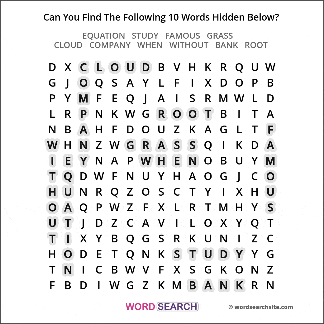 Printable word search image solution