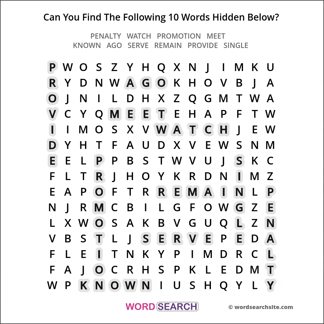 Printable word search image solution