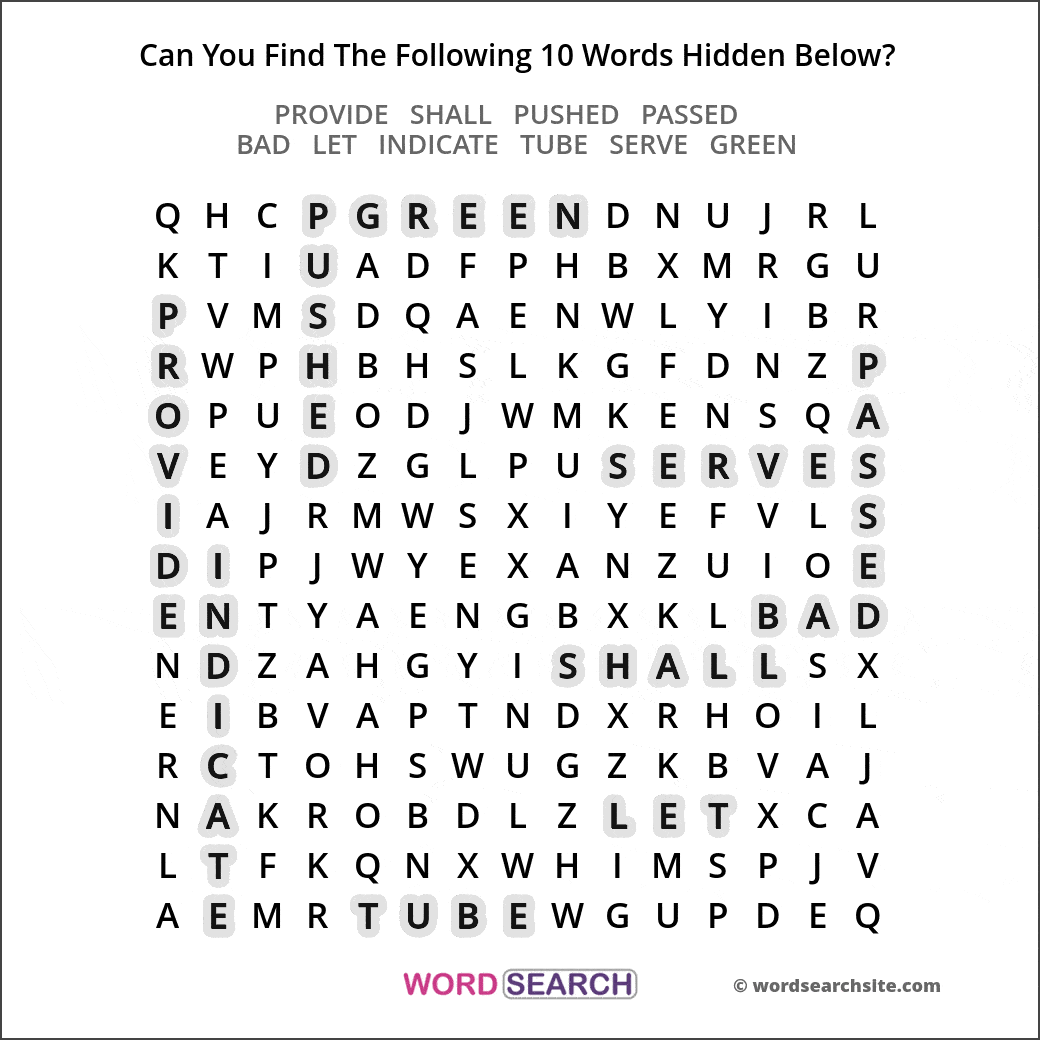 Printable word search image solution