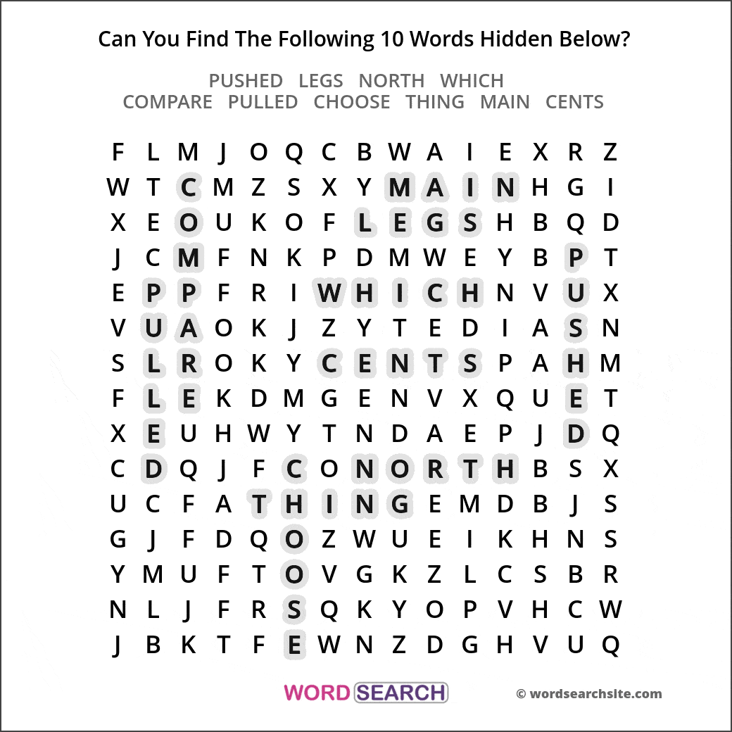 Printable word search image solution