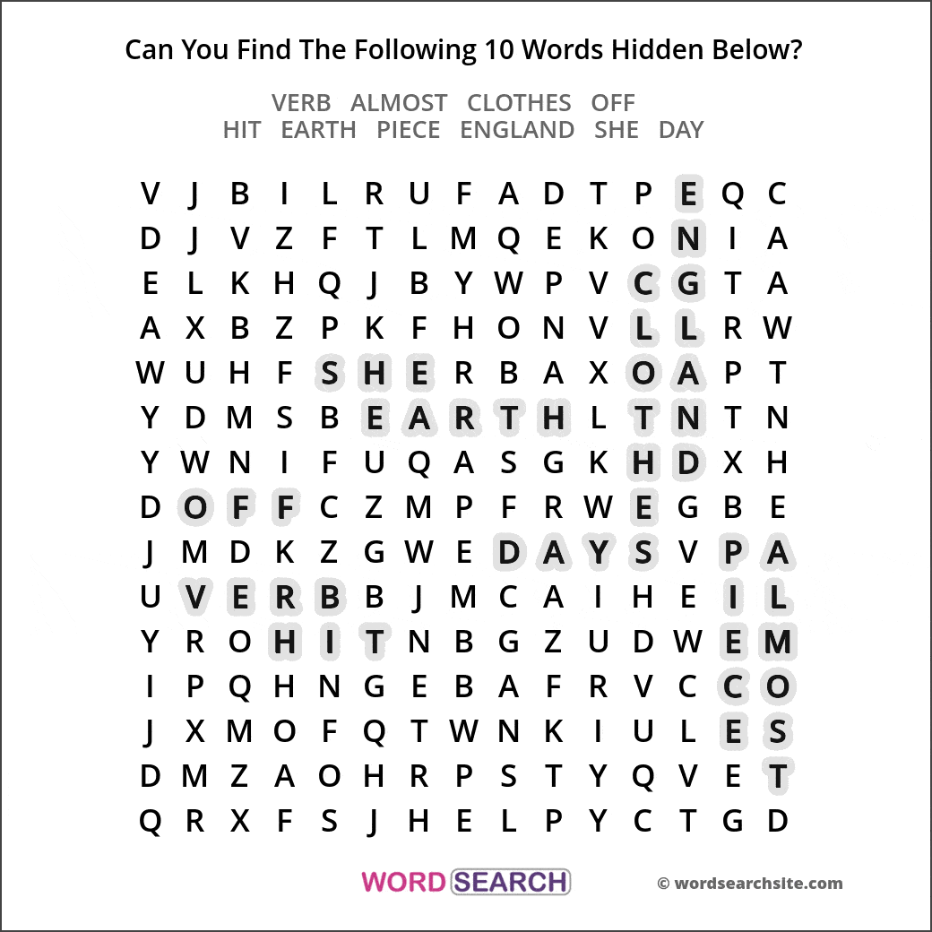 Printable word search image solution