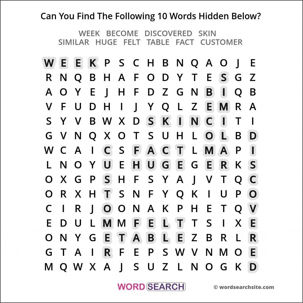 Printable word search image solution