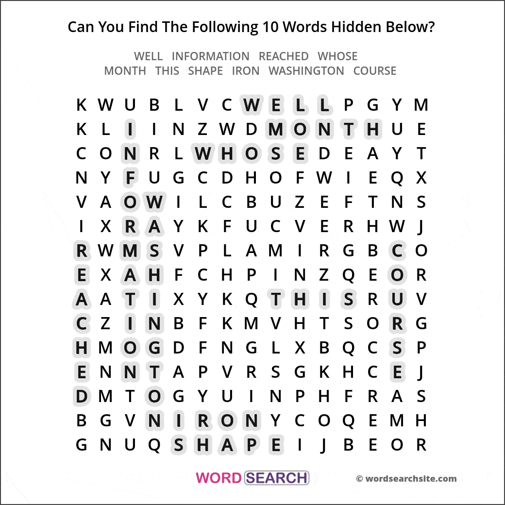 Printable word search image solution