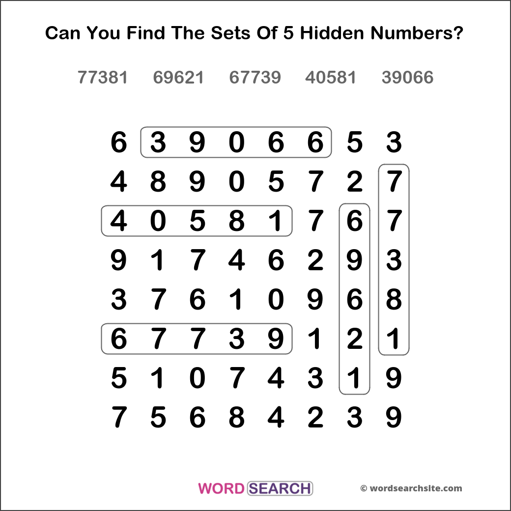 Printable word search image solution