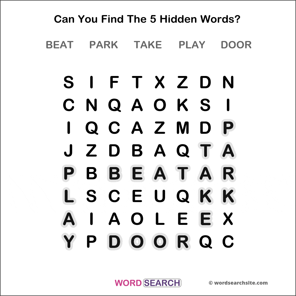 Printable word search image solution
