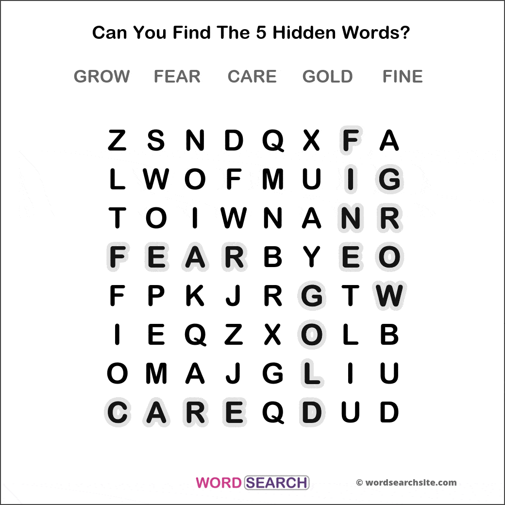 Printable word search image solution